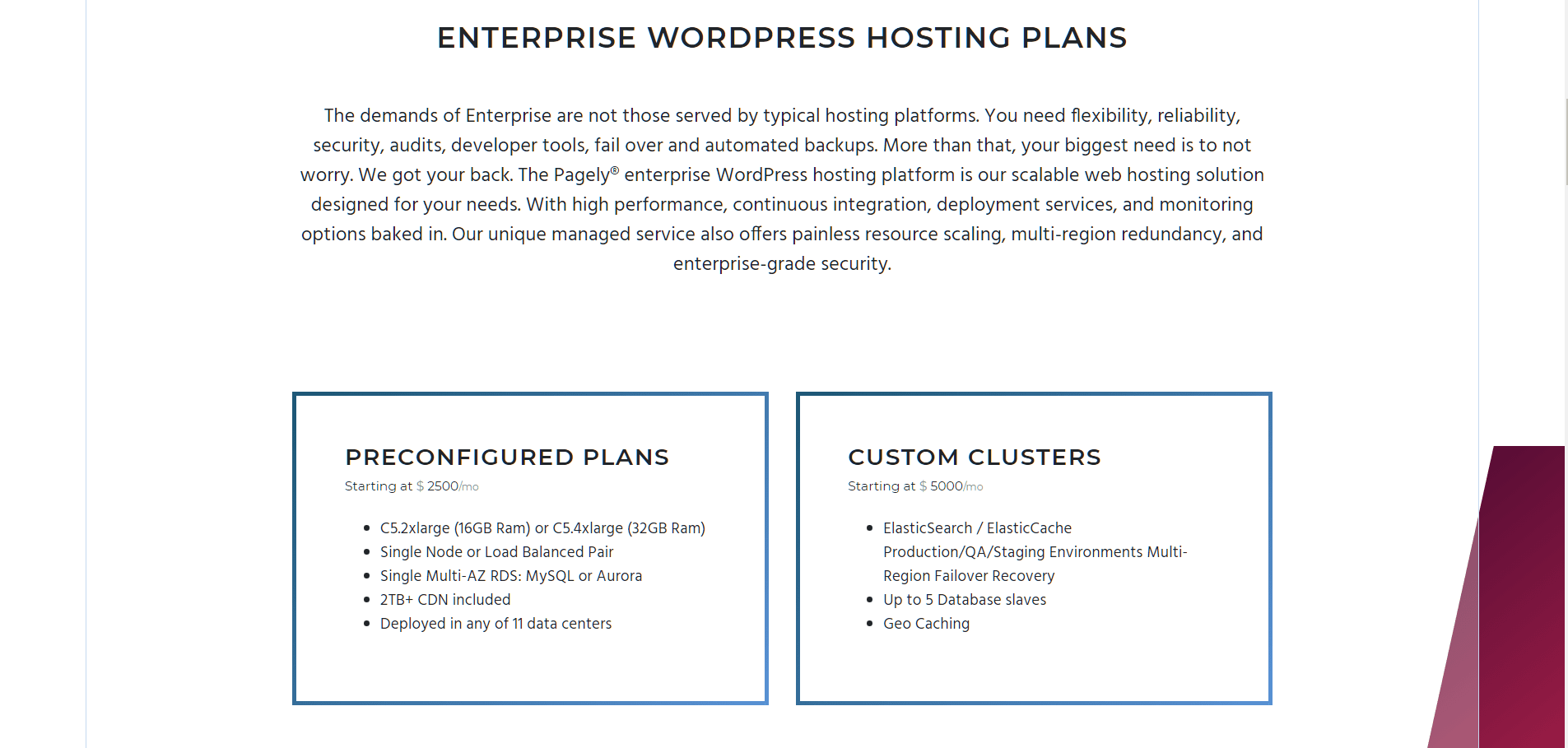 Pagely Bewäertung - WordPress Hosting Pläng Enterprise