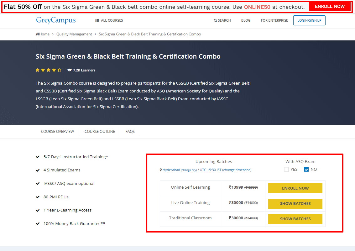 GreyCampus Coupon Codes- Six Sigma Green Black Belt Training