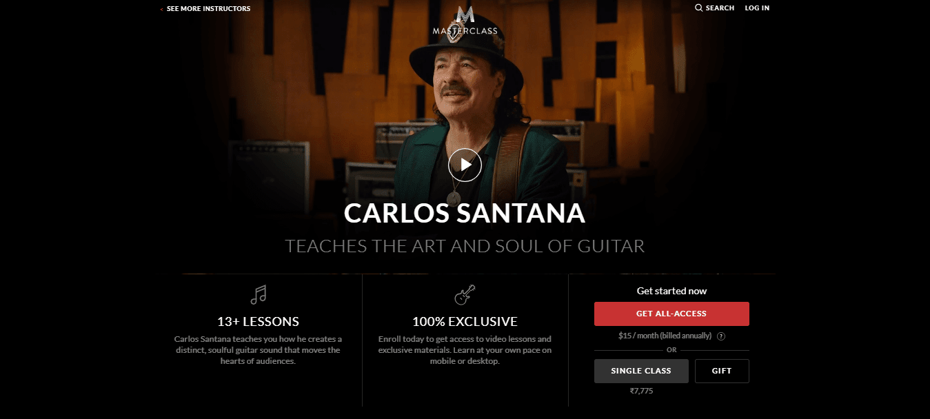 Carlos Santana MasterClass Review - pricing