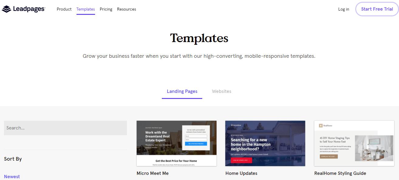 Descripción general de la plantilla de Leadpages