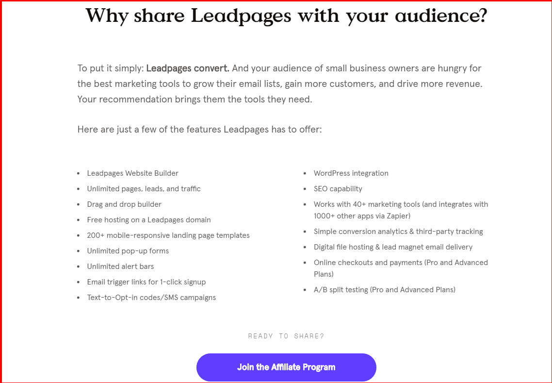 Leadpages Affiliates Features