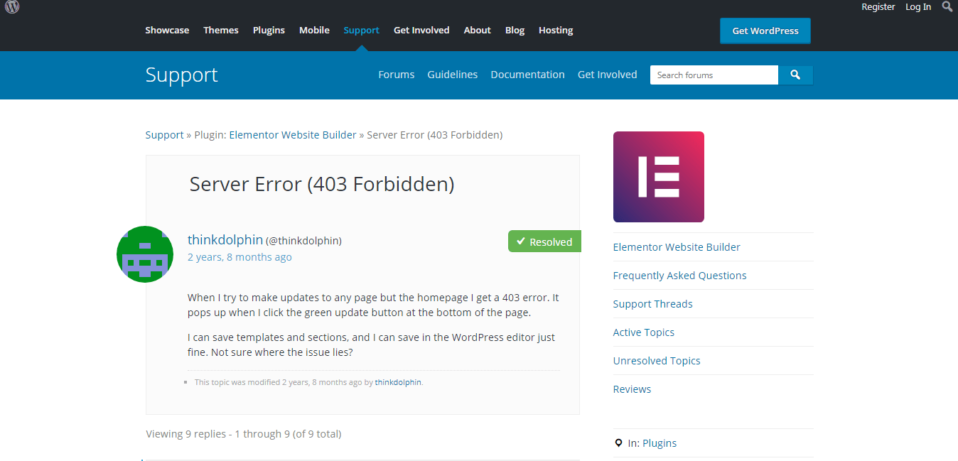 Elementor Forbidden Error 403-Server Error