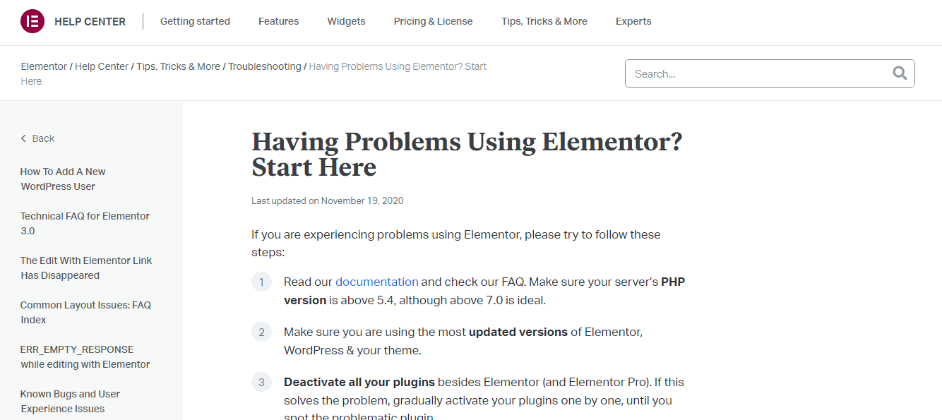 Having Problems Using Elementor