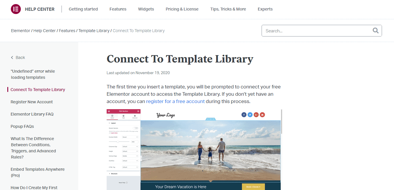 Elementor Template Library