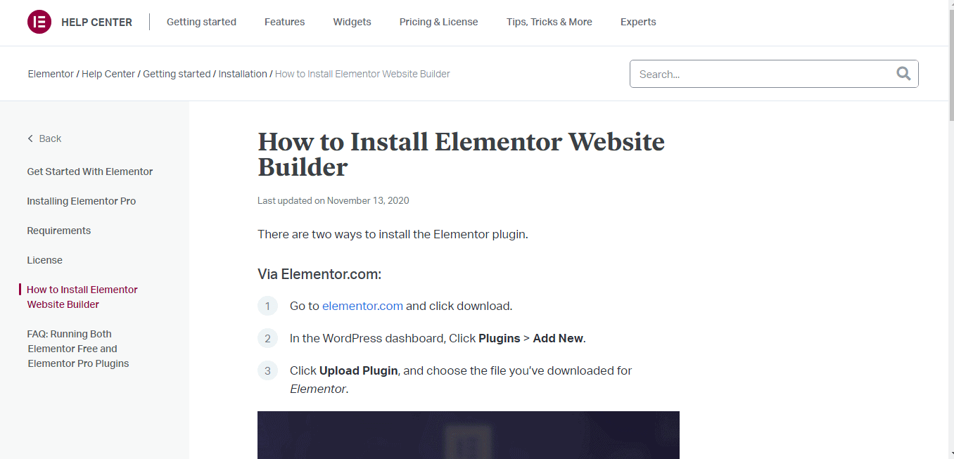 Installing Elementor