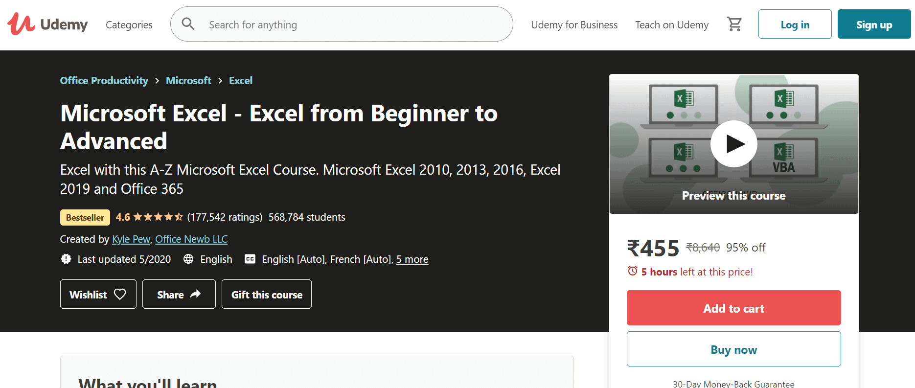 Udemy Excel kursai