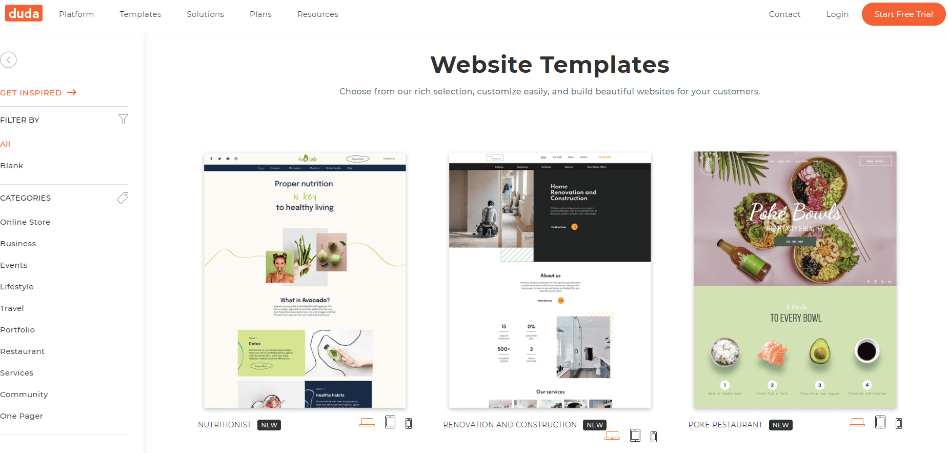 modèles de sites Web WordPress vs Duda