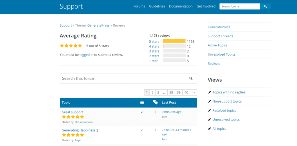 GeneratePress customer reviews