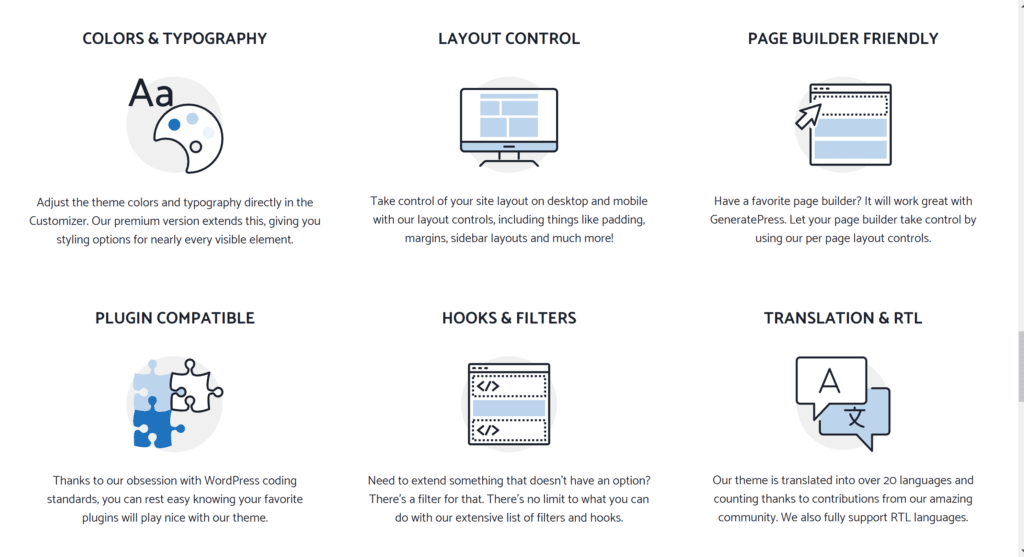 GeneratePress features-Geeses and GeneratePress comparison