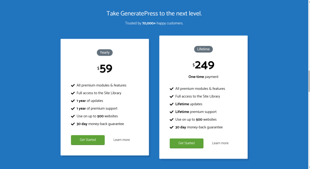 GeneratePress pricing- OceanWP vs GeneratePress