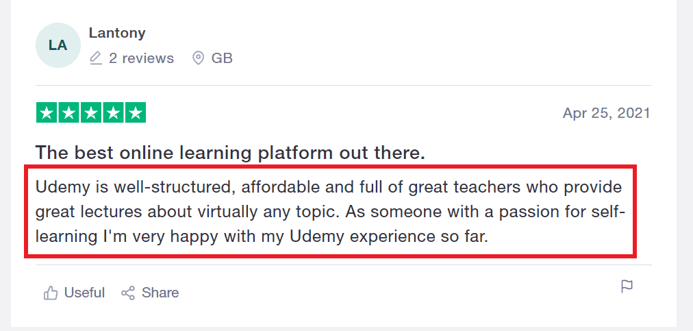 відгук клієнта udemy