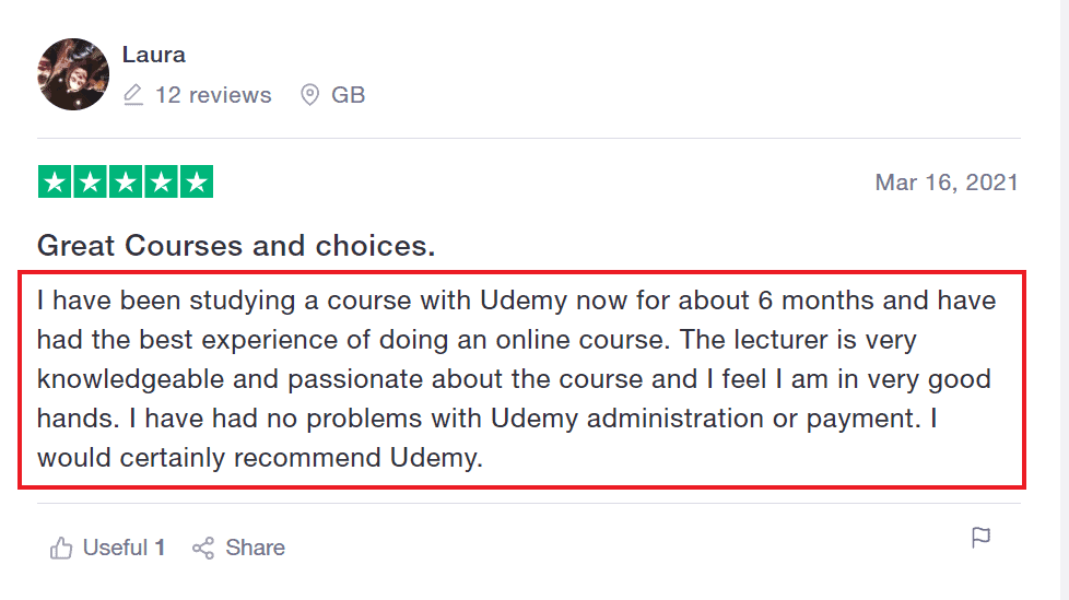 udemy user reviews