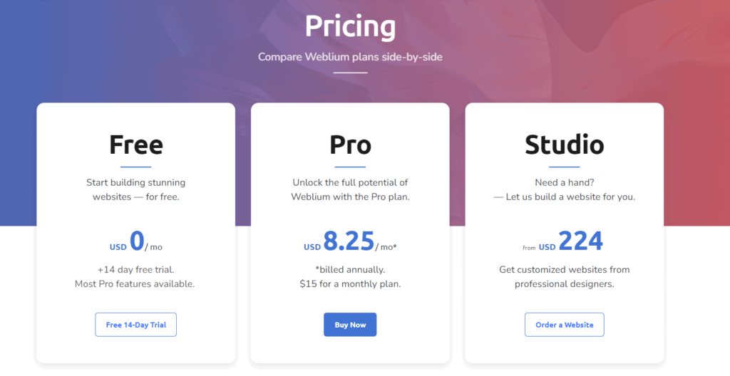 Weblium Pricing Plans