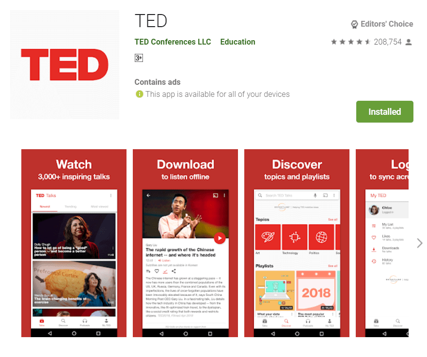 ted - Безкоштовні програми для Android для щоденного використання