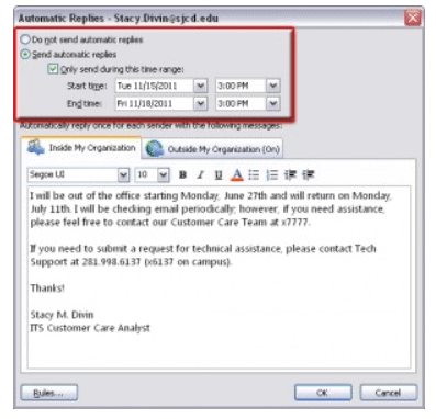 How to Set up Out of Office in Outlook 2010 1