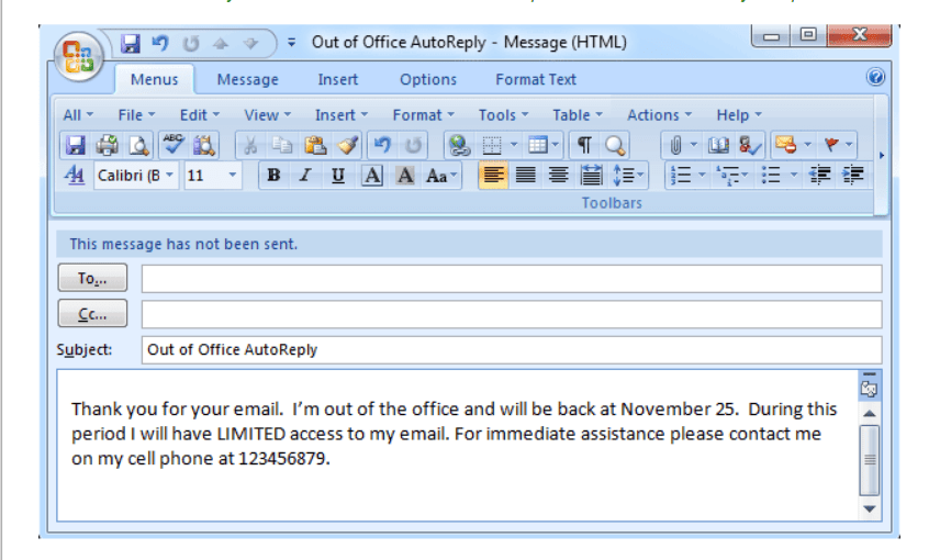 How to Set up Out of Office in Outlook 2010