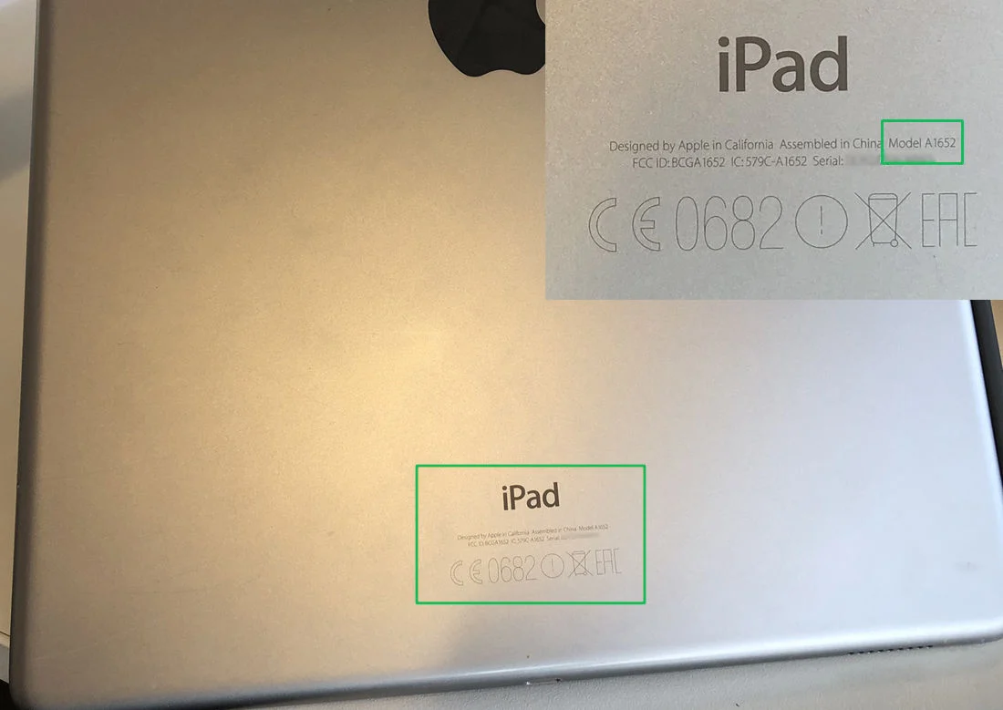 iPad back model number