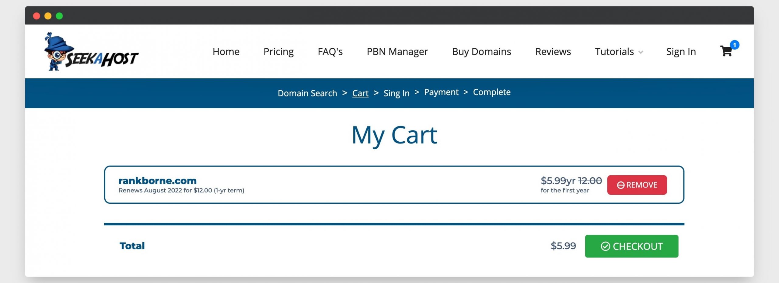 Domains im Warenkorb