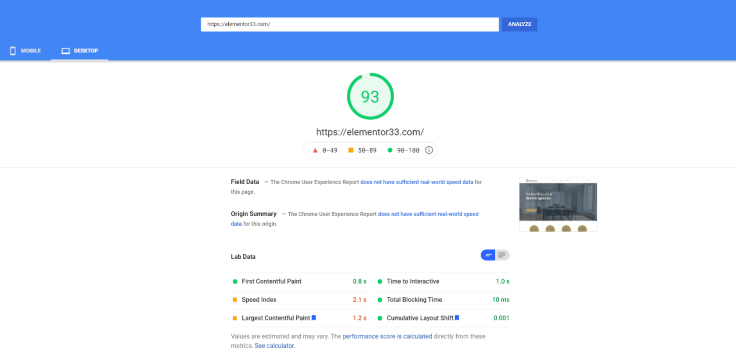 Elementor page speed