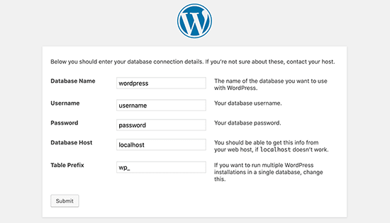 Wp database setup in phpmyAdmin