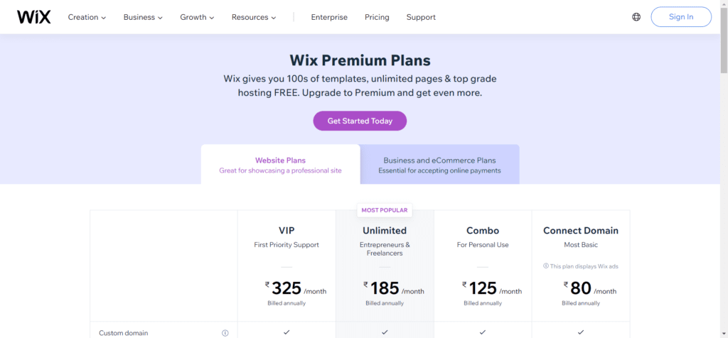 Wix vs elementor priccing