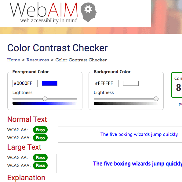 Web AIM tool for color