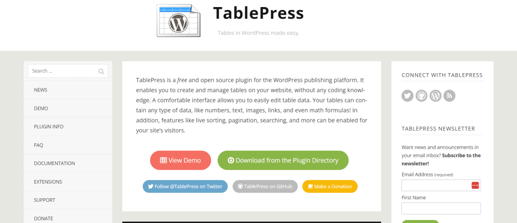 TablePress- best elementor plugins and addons