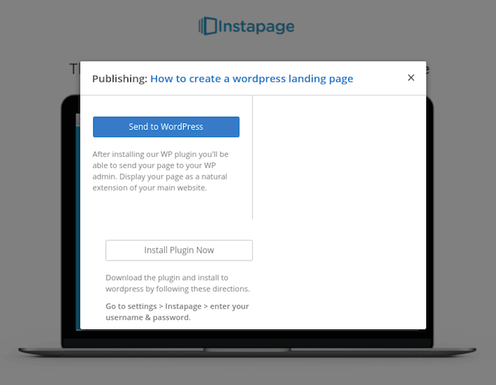 Instapage landing page publishing options