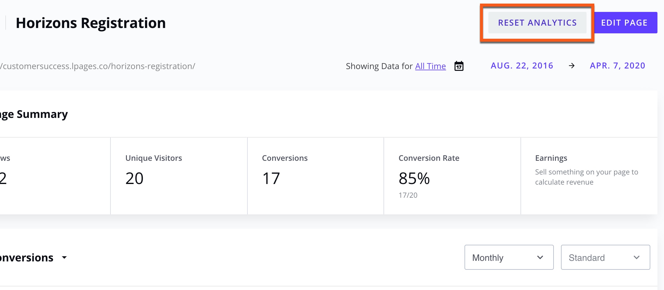 Leadpages analytics options