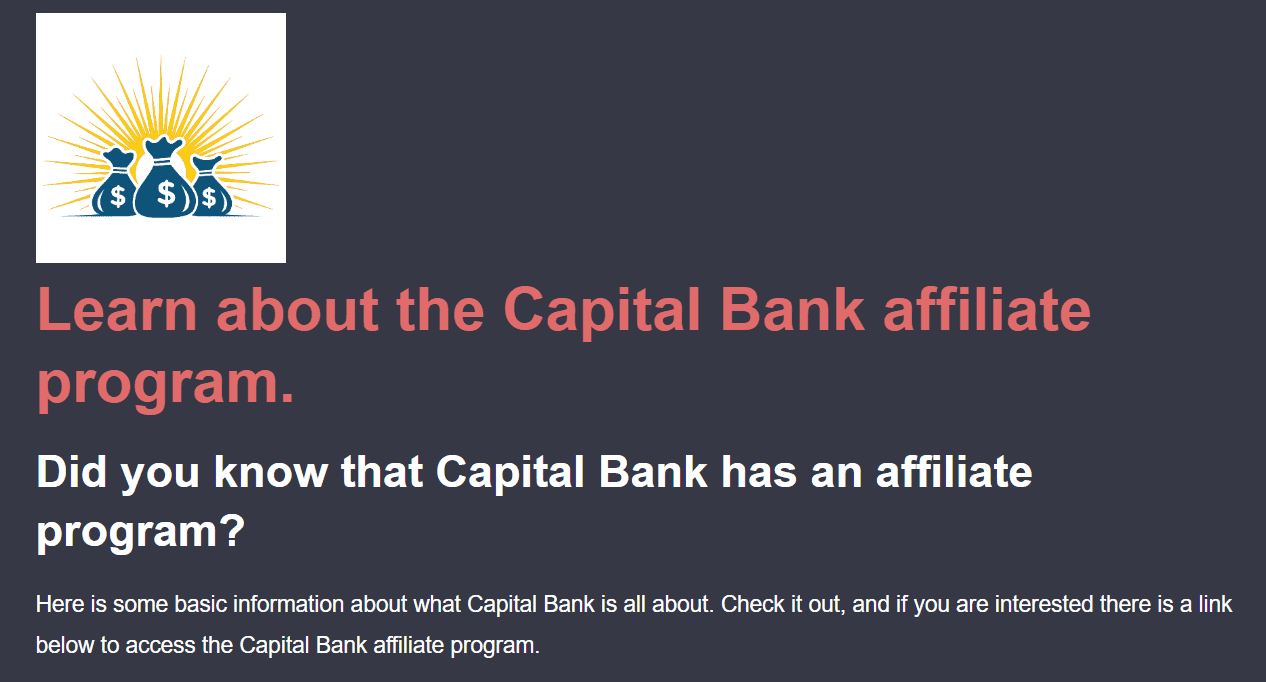 Capital Bank Personal Loan Affiliate Programs