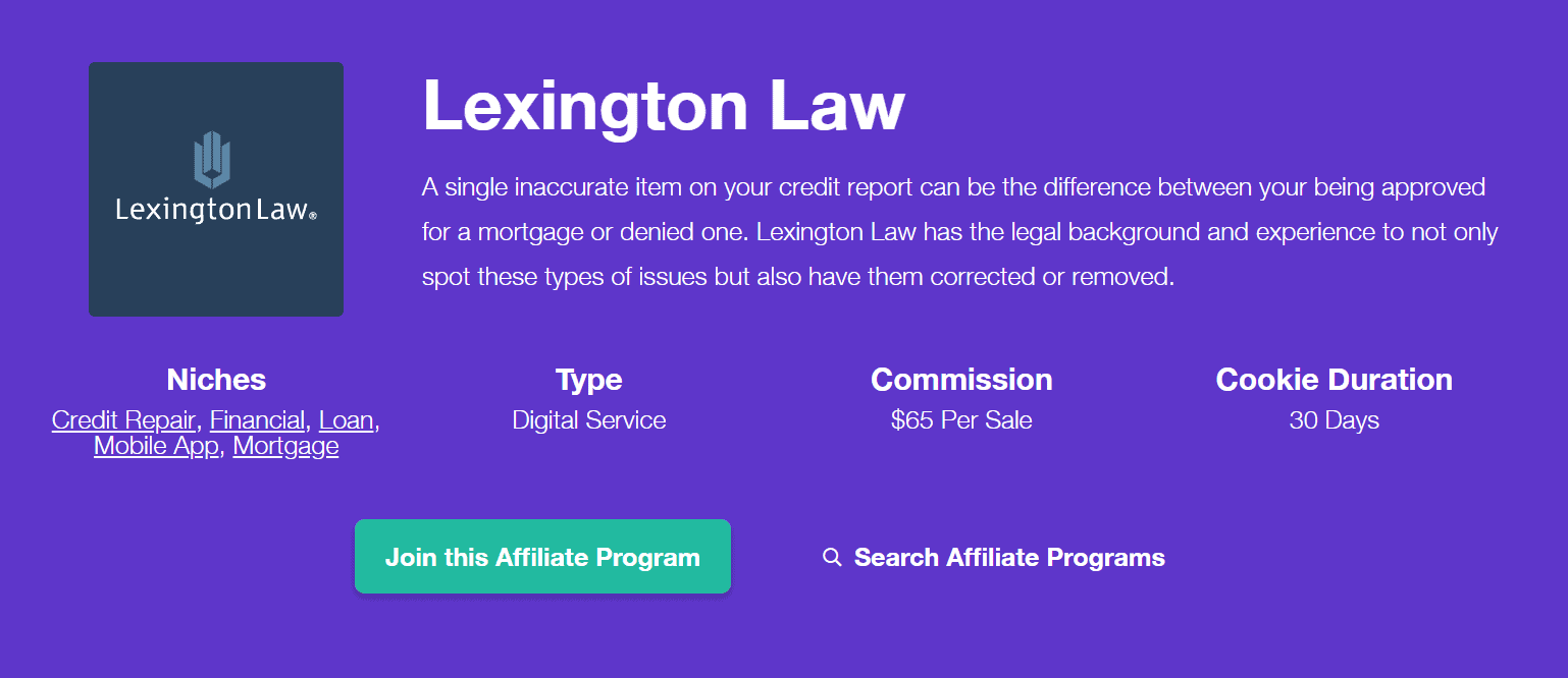 Lexington Law- Best Personal Loan Affiliate Programs