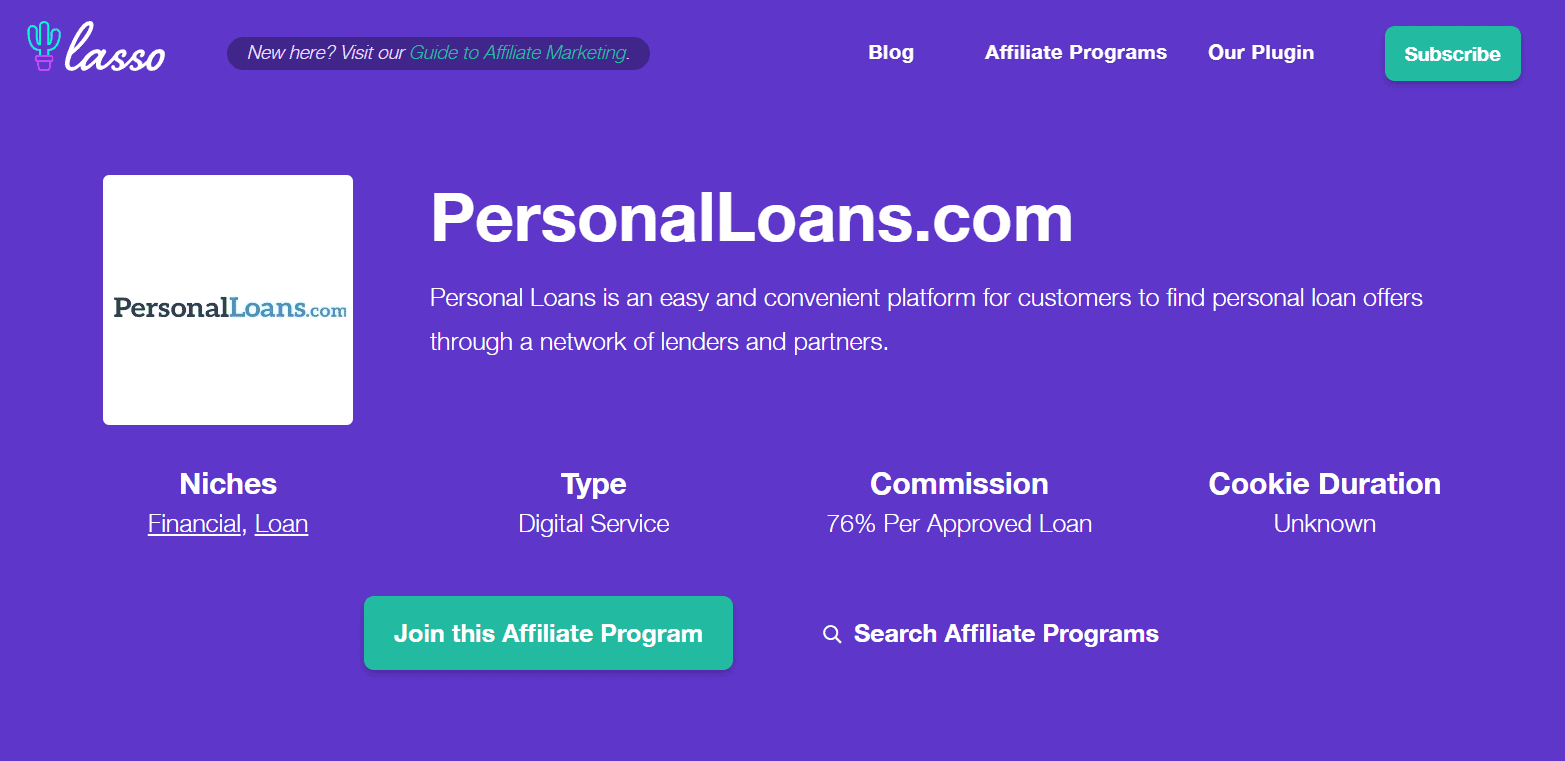 PersonalLoans.com Affiliate Programs