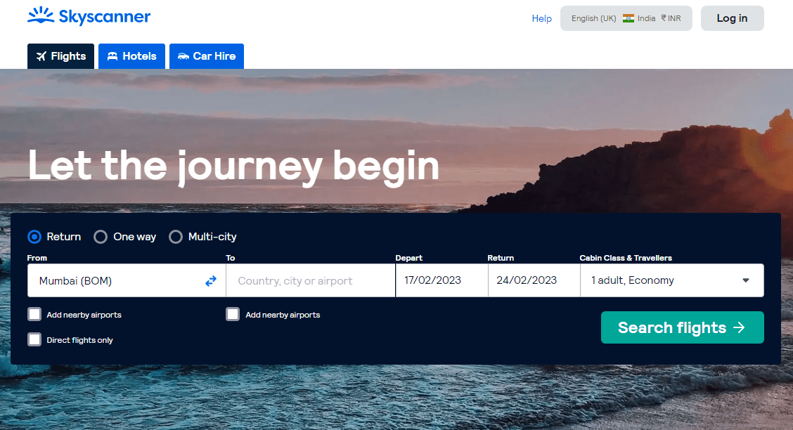 SkyScanner Homepage