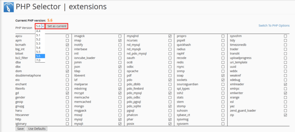 Choose PHP version in cPanel