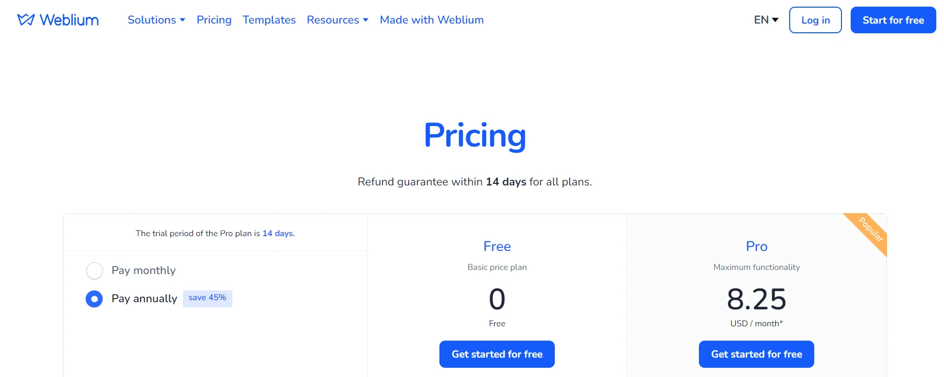Weblium Pricing
