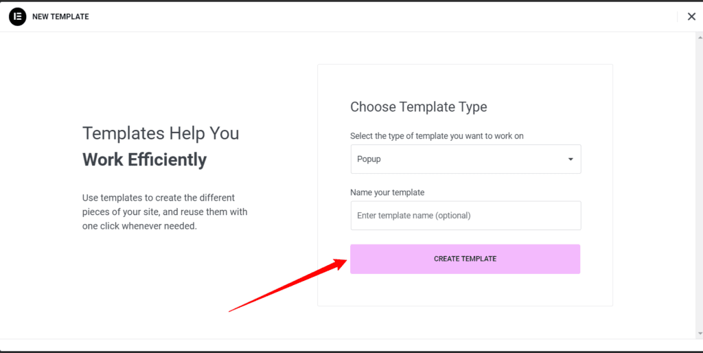 Naming new template in Elementor