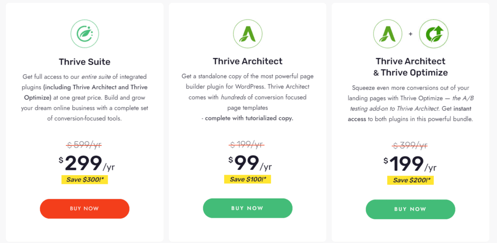 thrive architect pricing