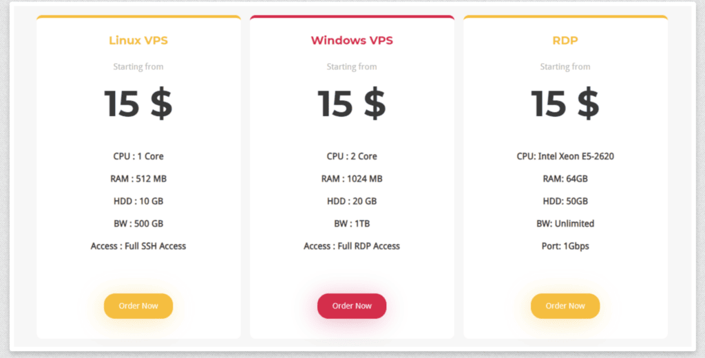 1Gbits - VPS Servers Pricing