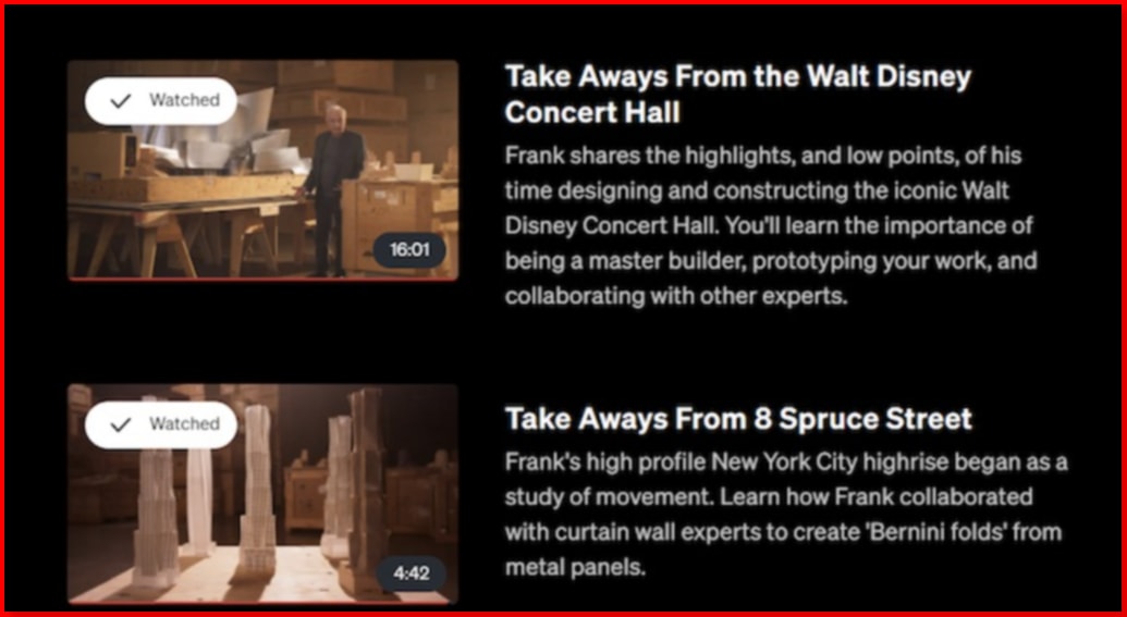 Frank Gehry Masterclass Overview
