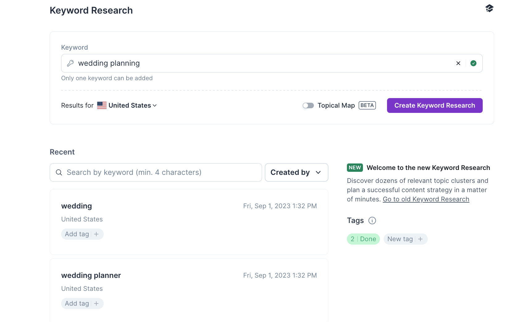 Surfer's Keyword Research Tool 1